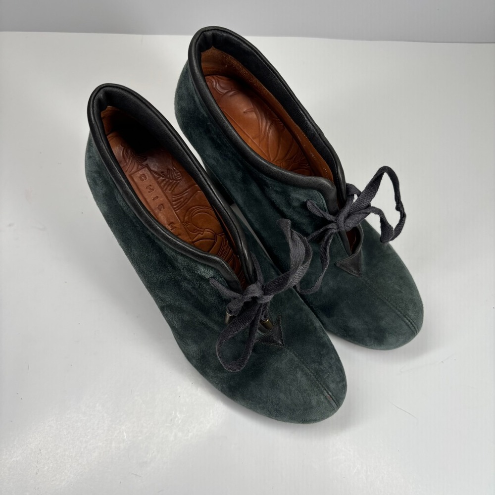Chie Mihara Olga Women's US 9-9.5/EU 39.5 Deep Blue Suede Lace-Up Heeled Booties - Picture 11 of 16